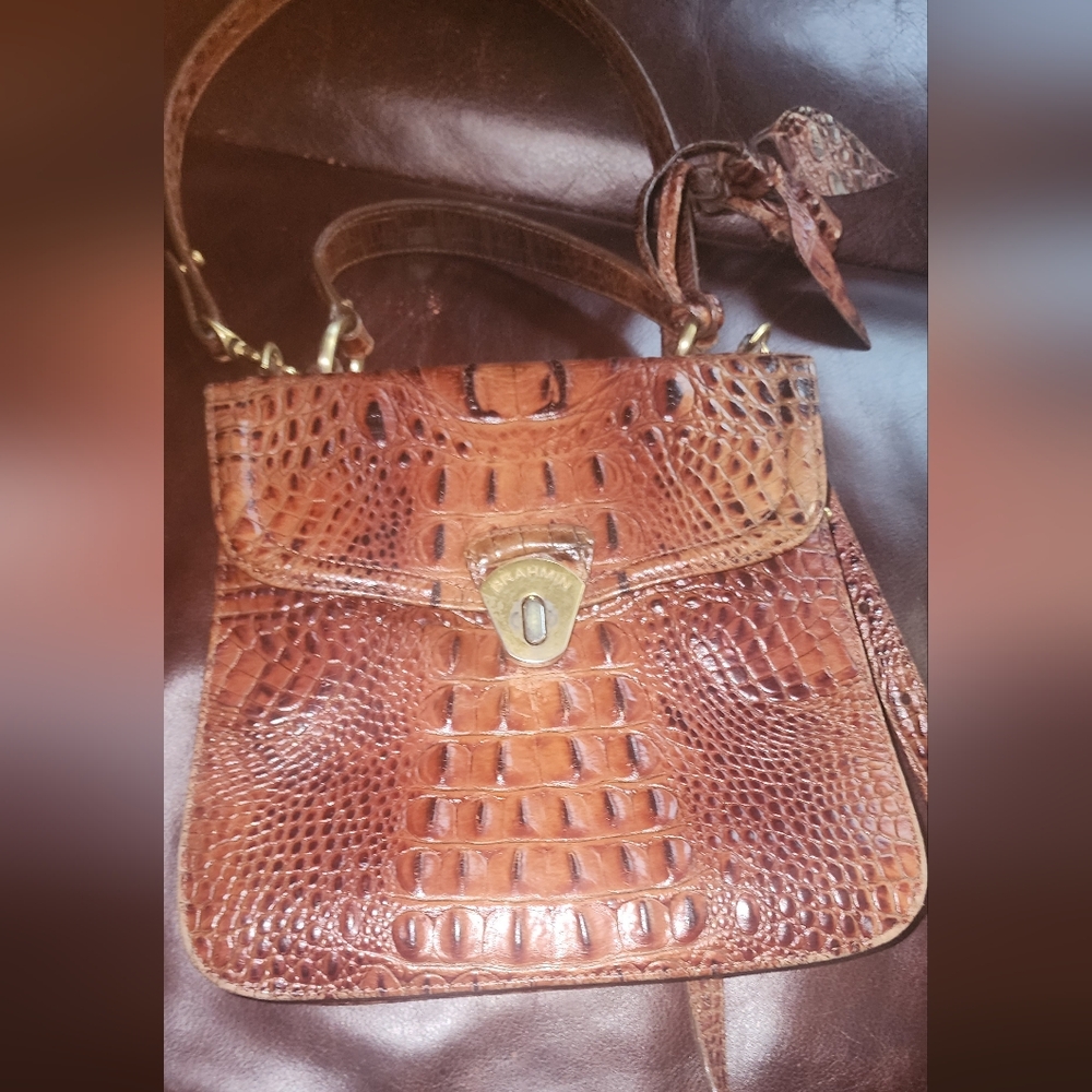 Brahmin Brown Crocodile Embossed Leather Bag